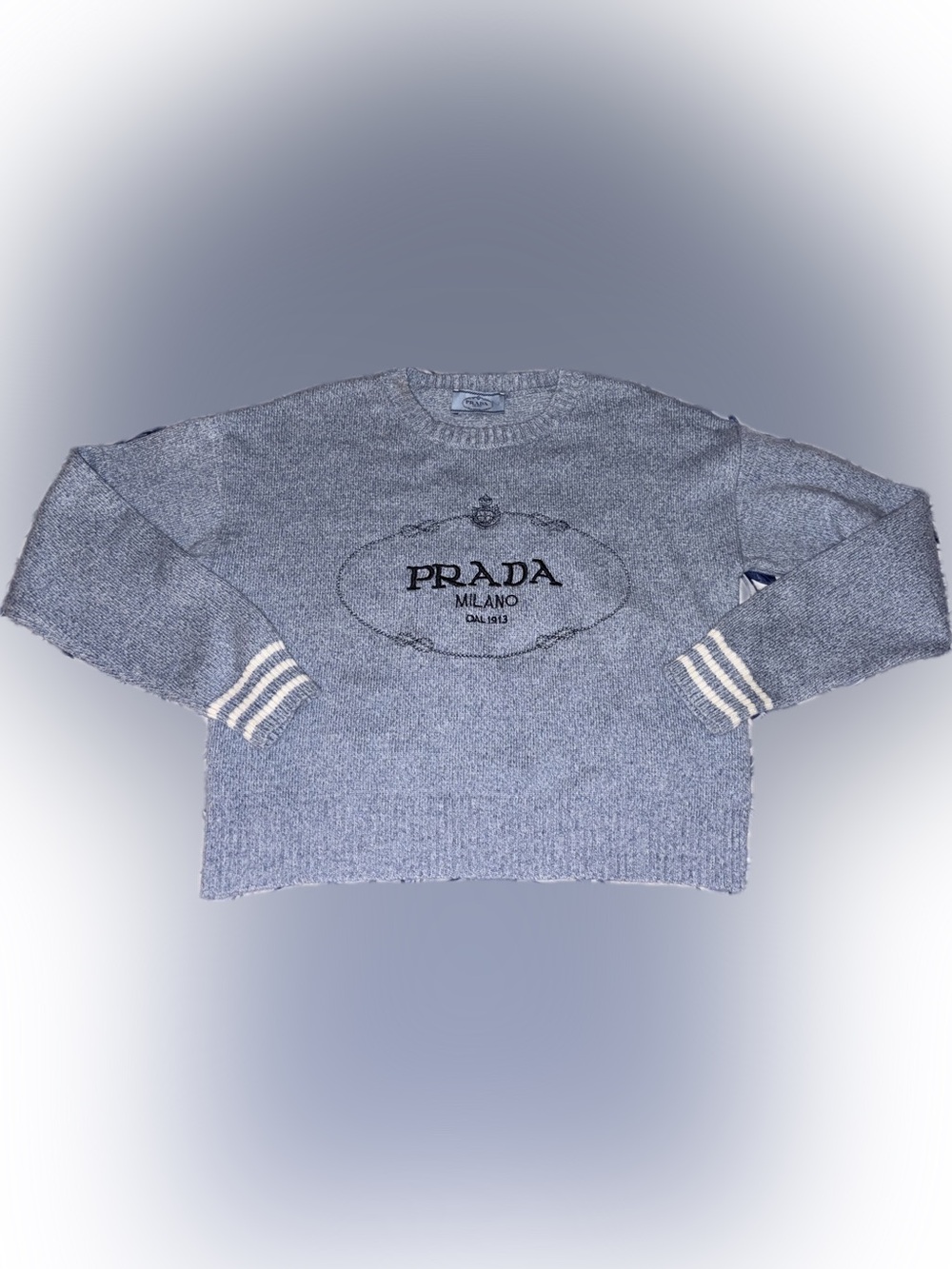 Prada Light Blue Wool Blend Crewneck Sweater Made in Italy